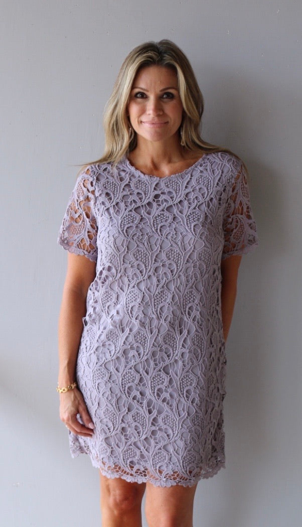 STRUCTURE Crochet Lace Short Sleeve Shift Dress