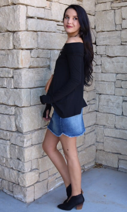 BOBI Foldover BYPASS OffShoulder Thumbhole Flare Jersey Top