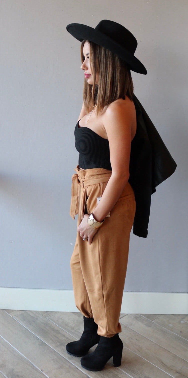 FREE PEOPLE VeganSuede NIGHTFALL PaperBag TieWaist Pant