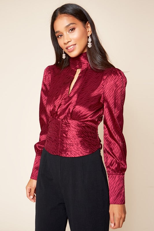 MOJAVE Cut~Out MockNeck Print Tie~Back Top