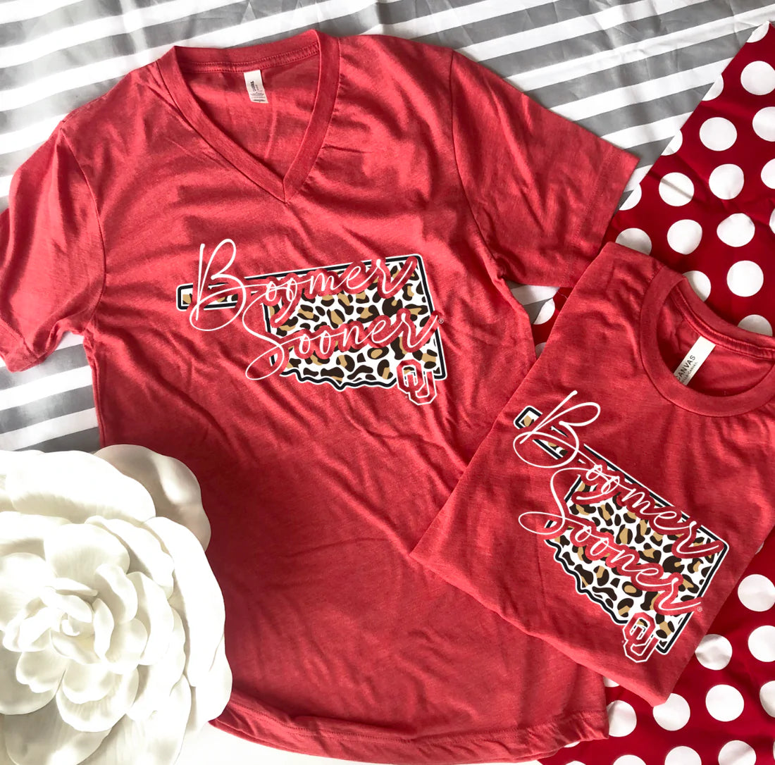 CALAMITY JANE’S Leopard OKLAHOMA VNeck Tee