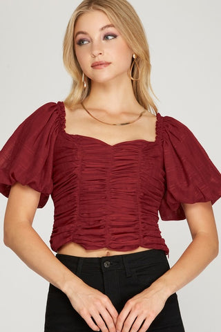 *BLAST Ruched PuffSleeve Top