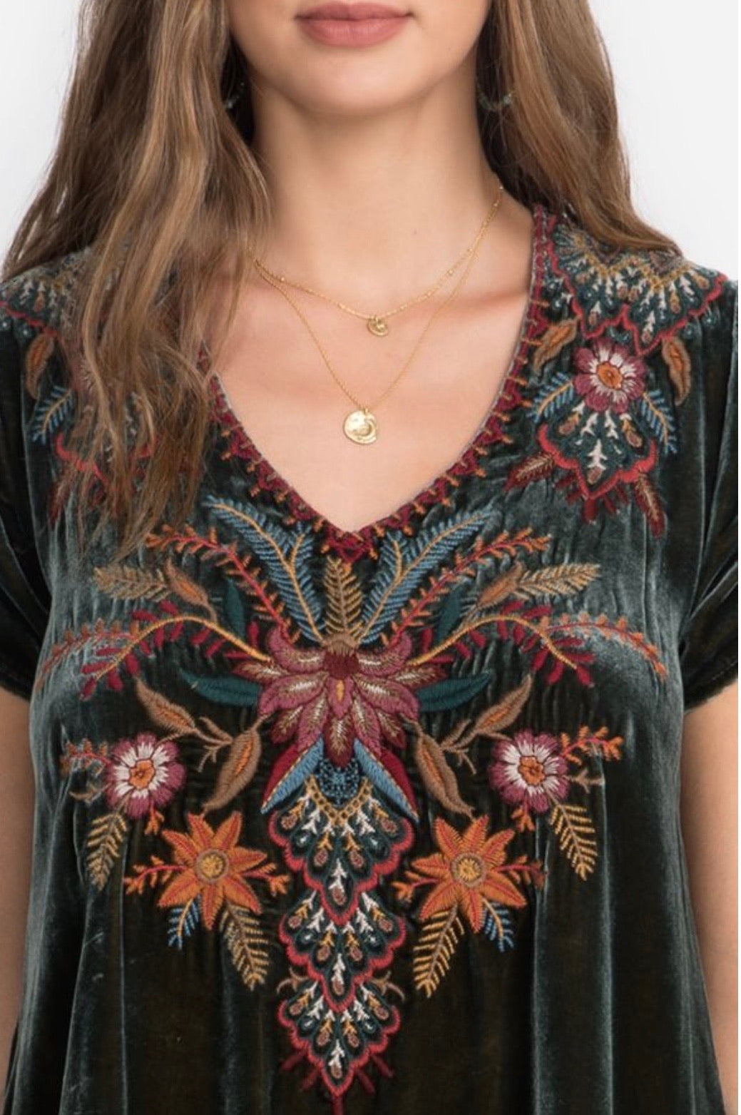 JOHNNY WAS JWLA Velvet AIVITA Embroidered Drape Top