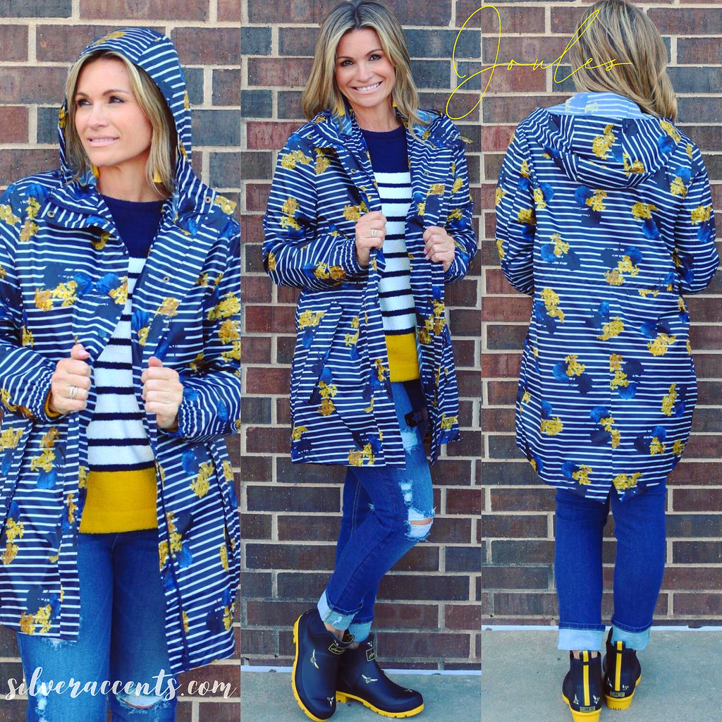 JOULES Striped LILYPAD Pattern GOLIGHTLY Packable Rainjacket