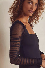 FREE PEOPLE Mesh Sleeve MUST BE LOVE Bodysuit