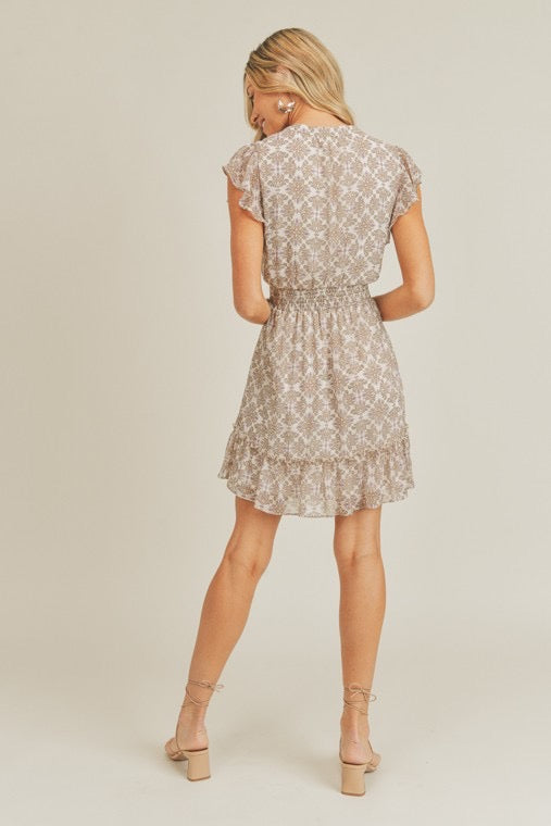 LUSH Floral Print CAMDYN Ruffle Sleeve VNeck Dress