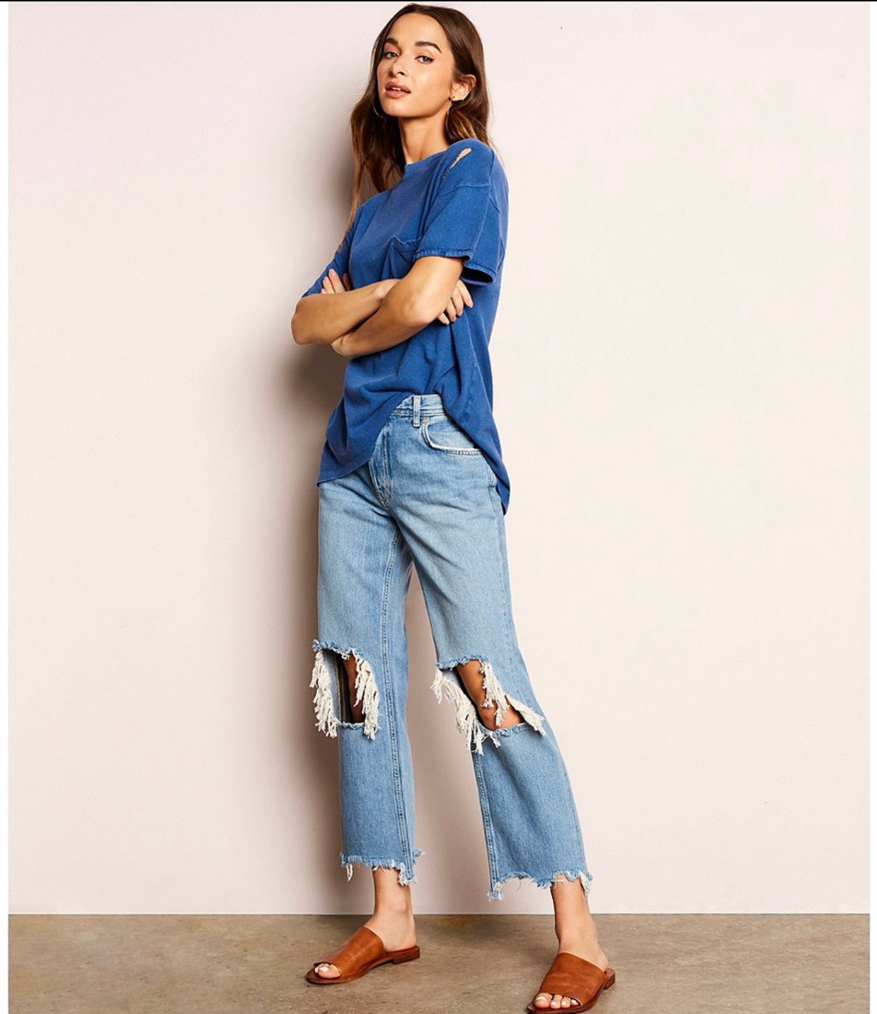 FREE PEOPLE Mid~Rise MAGGIE Straight~Leg Jeans