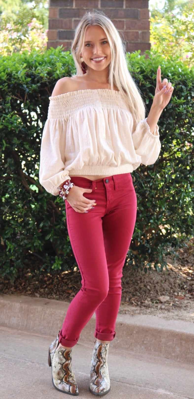 VENEER Smocked Off Shoulder BlousonSleeve Gauze Top