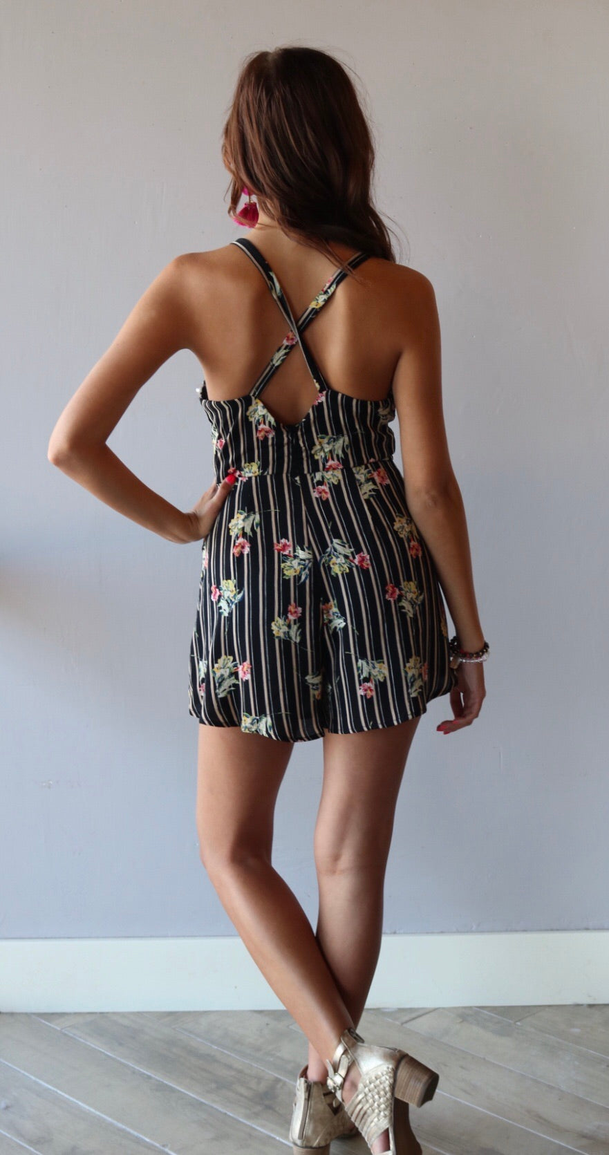 Blue Blush Stripe/Floral FREELANCE CrossBack Romper