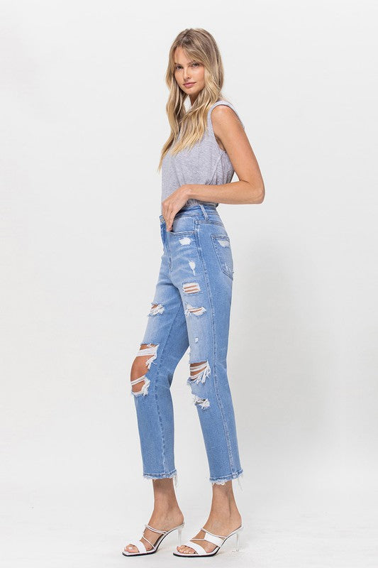 VERVET HiRise LEONA StraightLeg Crop Distressed Jean