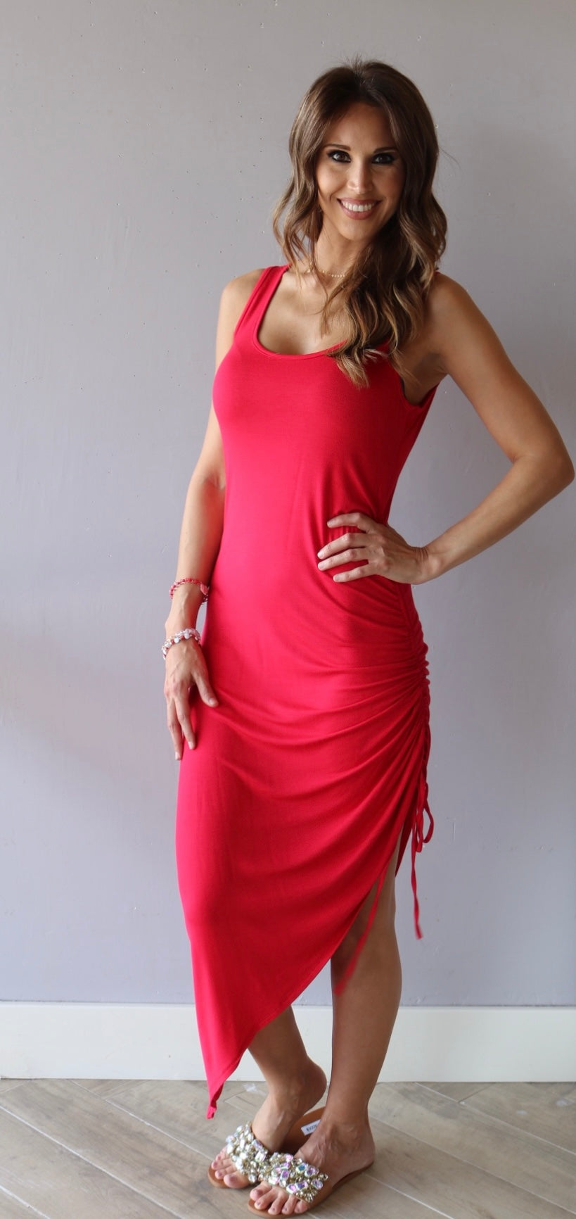 BANNER Side Ruching Jersey Midi-Dress