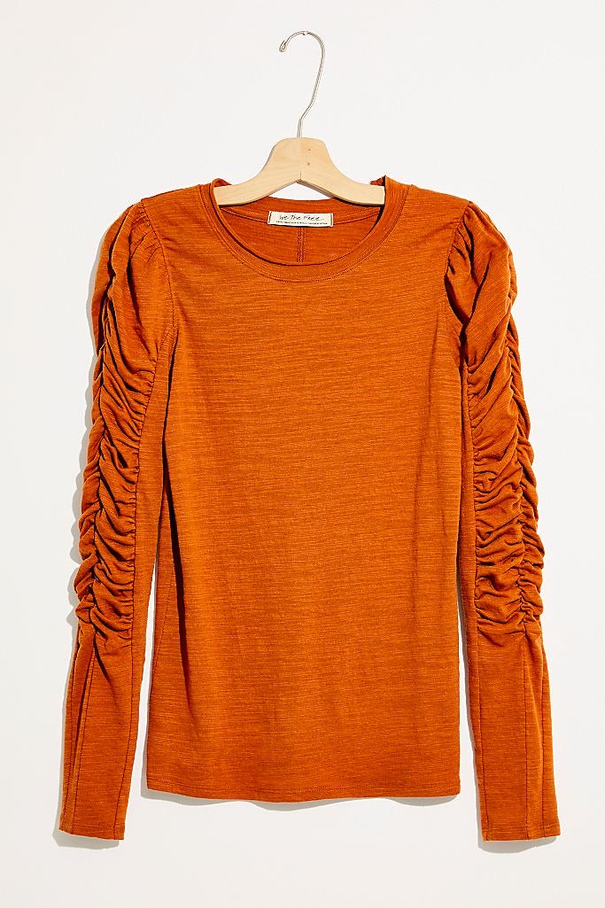 FREE PEOPLE NATASHA Rouched LongSleeve CrewNeck Top