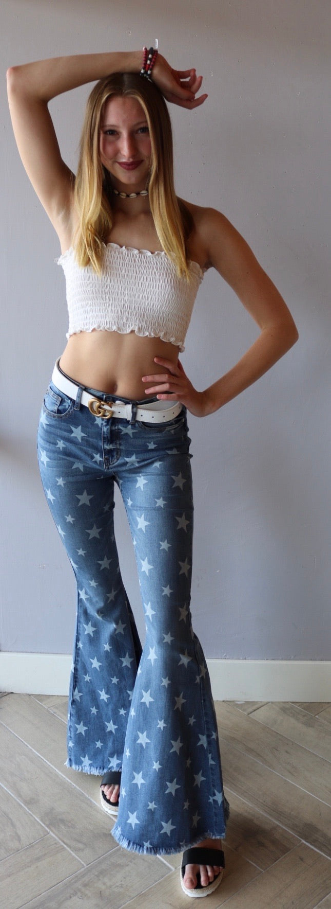 SHOWDOWN Star Print SuperFlare RawHem Jean