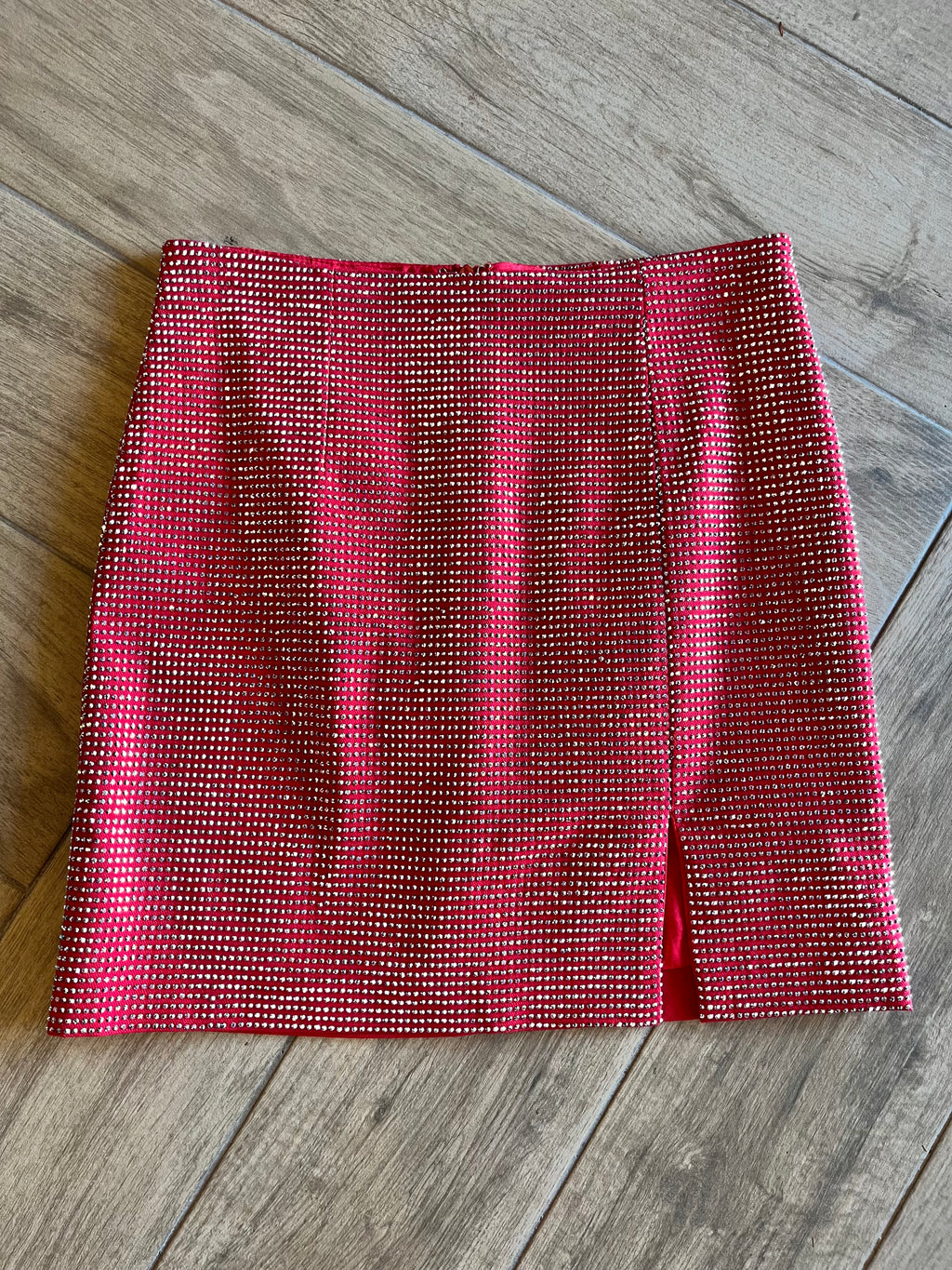 MAINS Rhinestone Studded Split Hem Mini Skirt