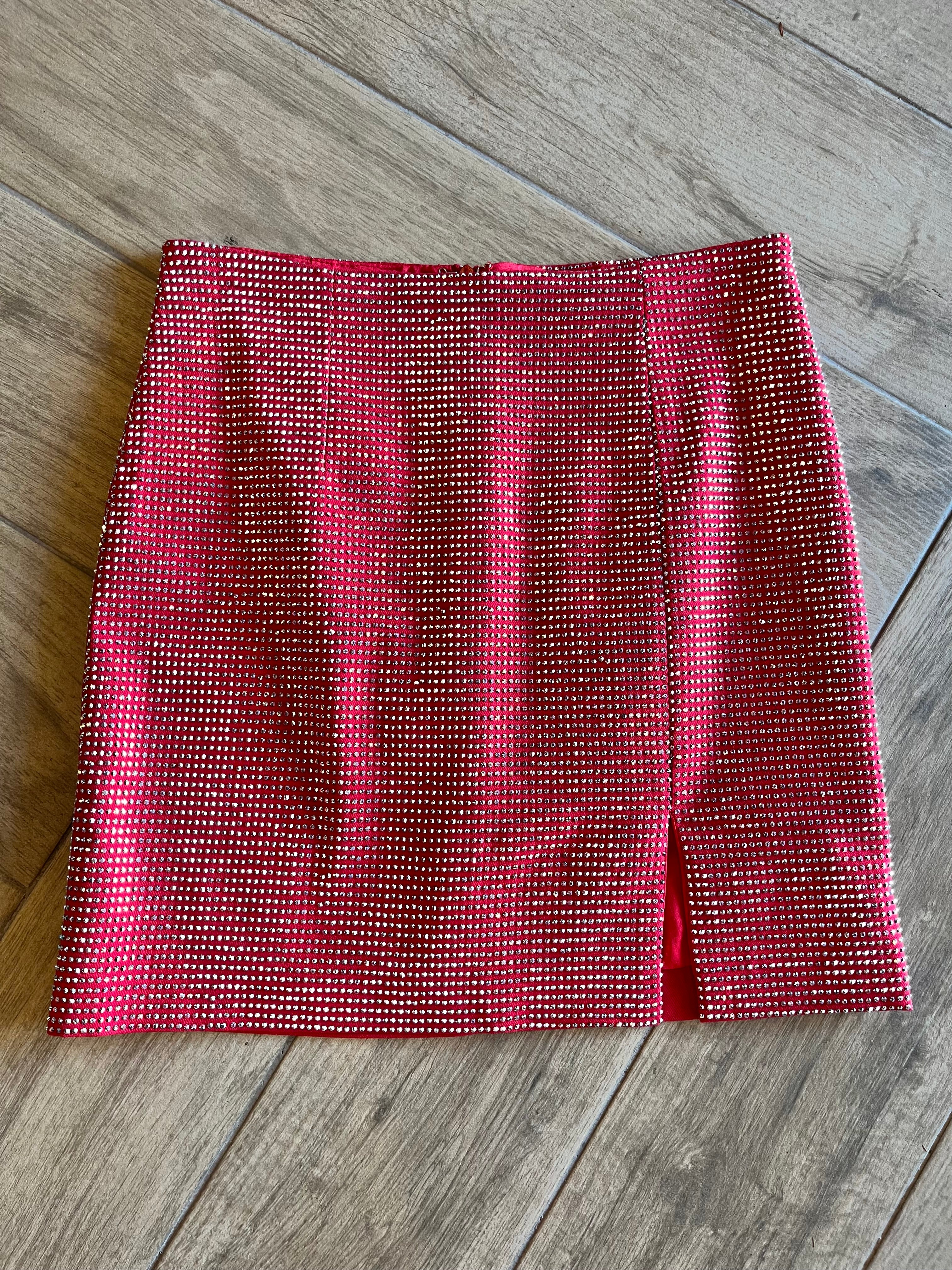 MAINS Rhinestone Studded Split Hem Mini Skirt