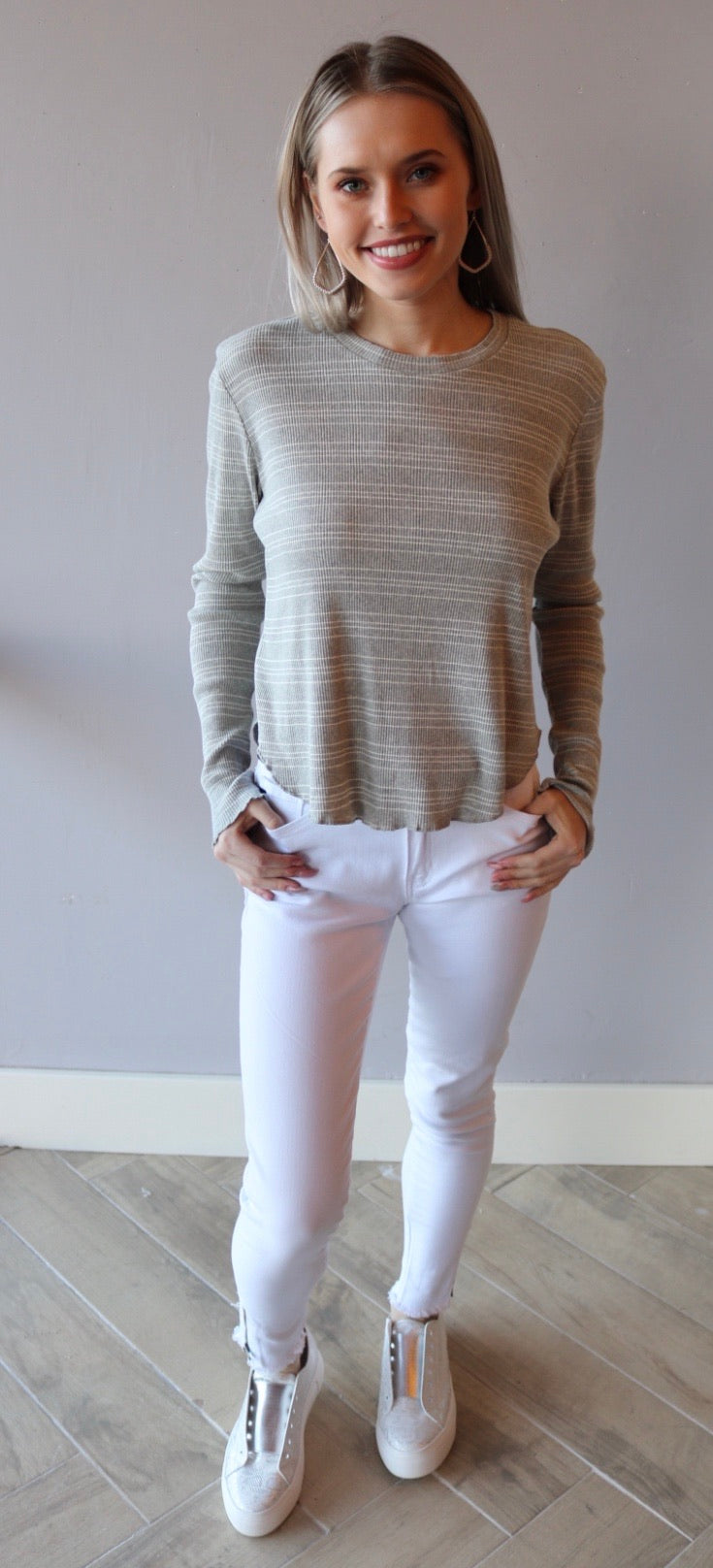 BOBI Locals Only Stripe IMPULSE CropWaist RibKnit Top