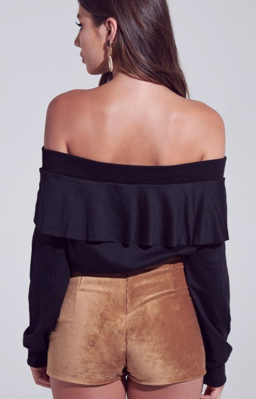 EASE Ruffled OffShoulder TerryKnit Top