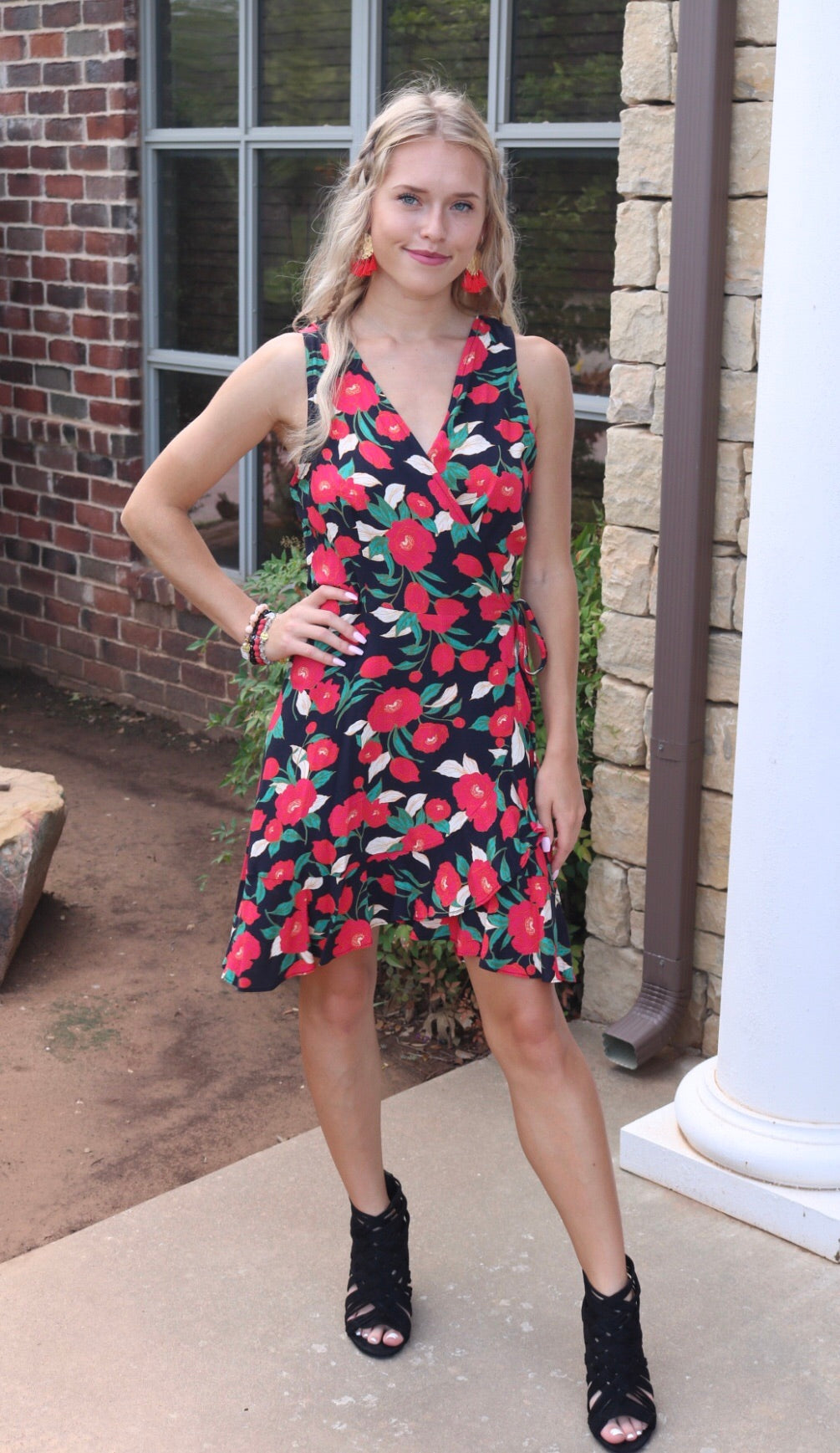LUSH Floral WHIMSY RuffleWrap TieWaist Woven Dress