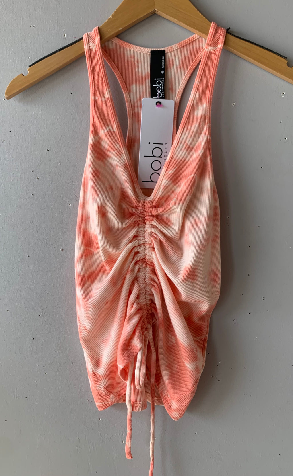 *BOBI Tie-Dye BENTLEY Ribbed Gathered-String Tank