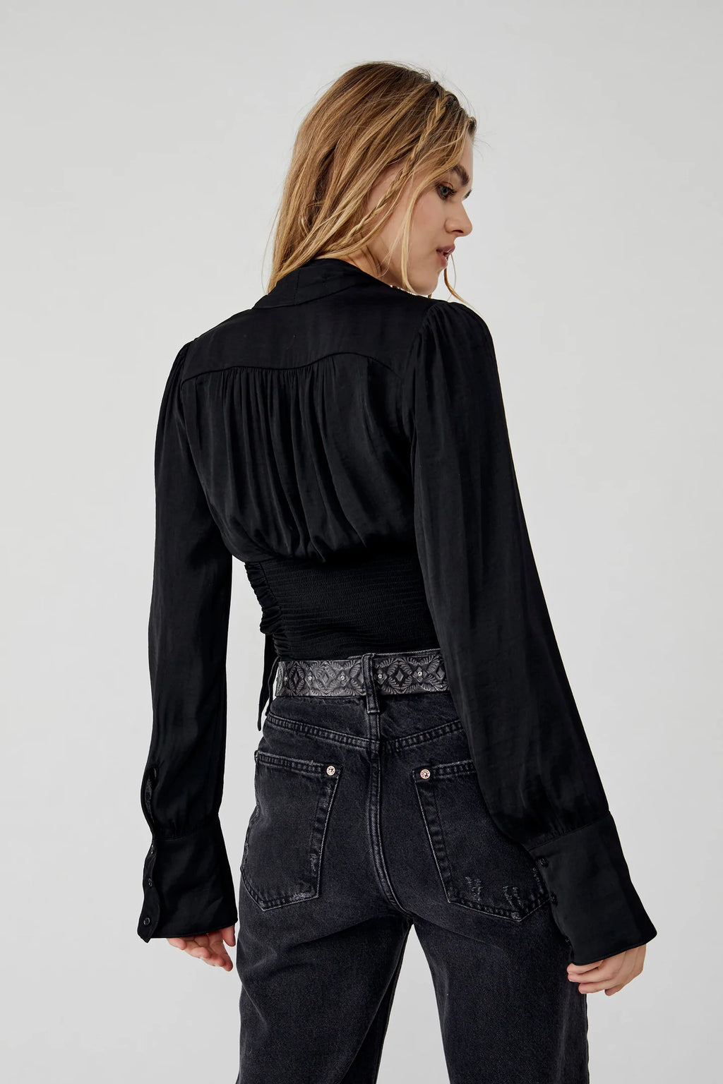 FREE PEOPLE ButtonDown MEET ME THERE TieNeck Top
