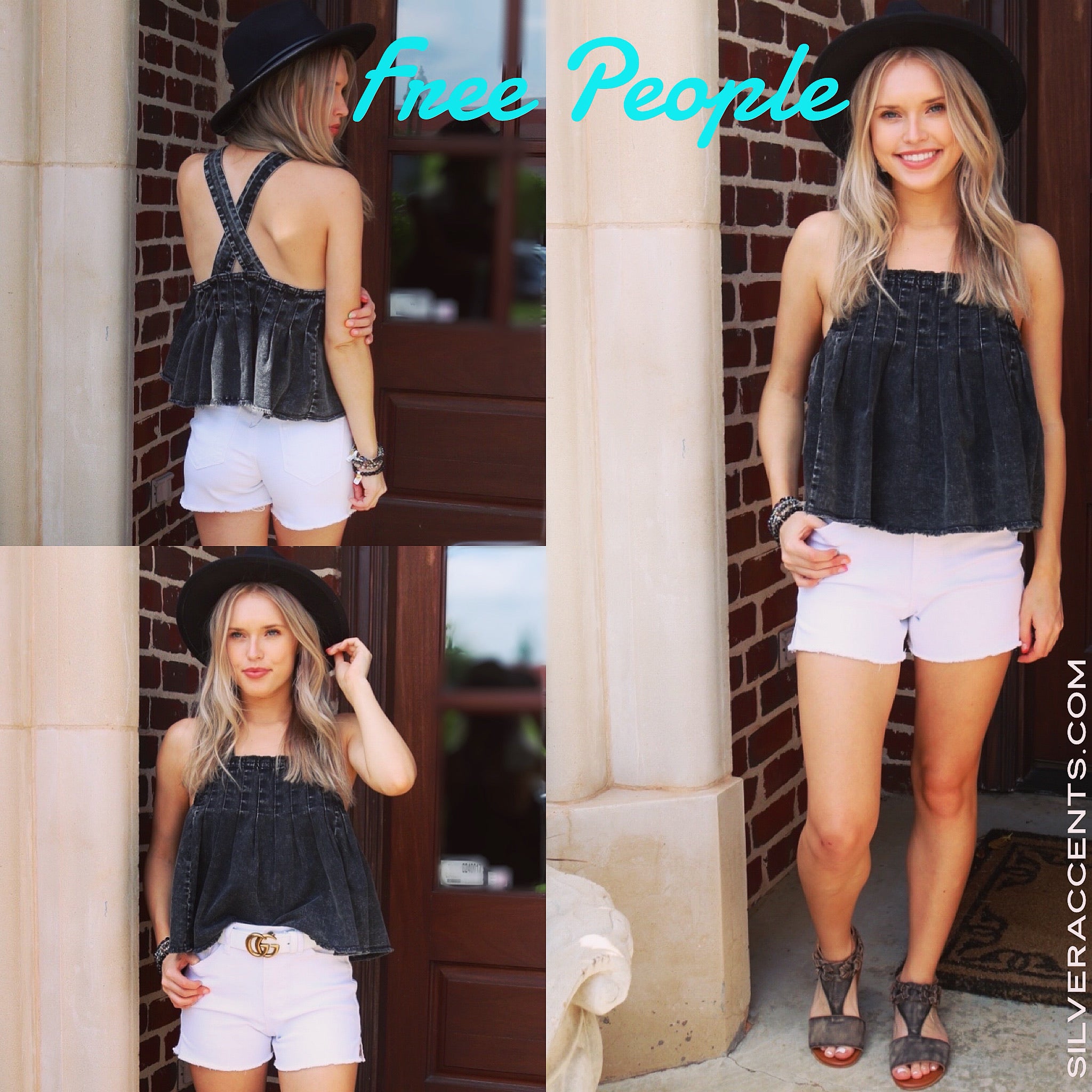 FREE PEOPLE Pleated MARINA RawHem Denim Top