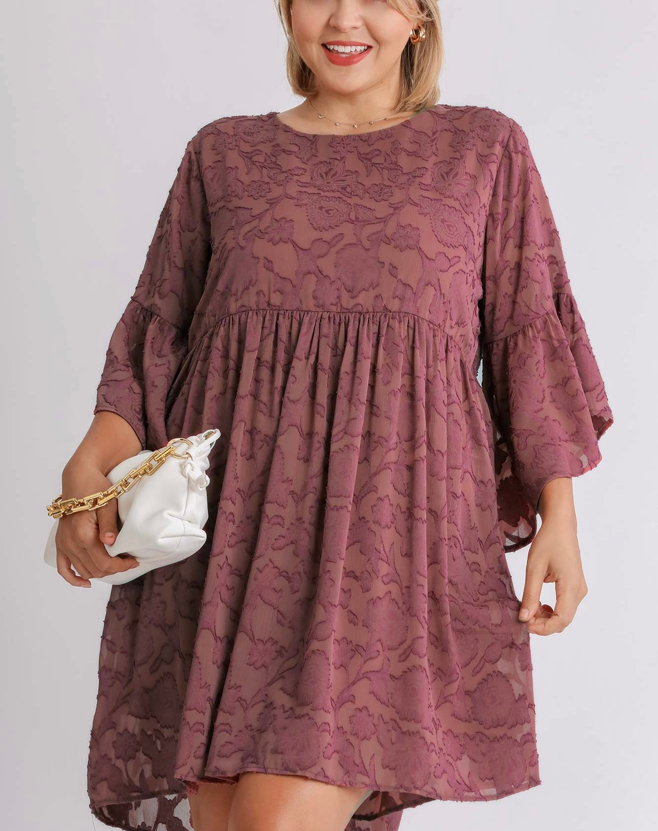 ROSEWOOD BurnOut 3/4 Sleeve Keyhole Dress