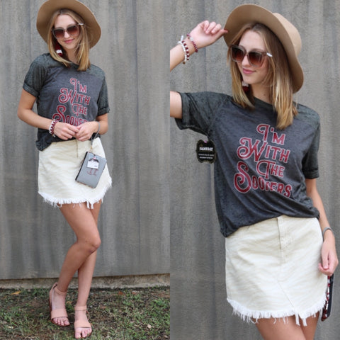 GAMEDAY COUTURE “I’M WITH THE SOONERS” Logo Burnout Tee Top