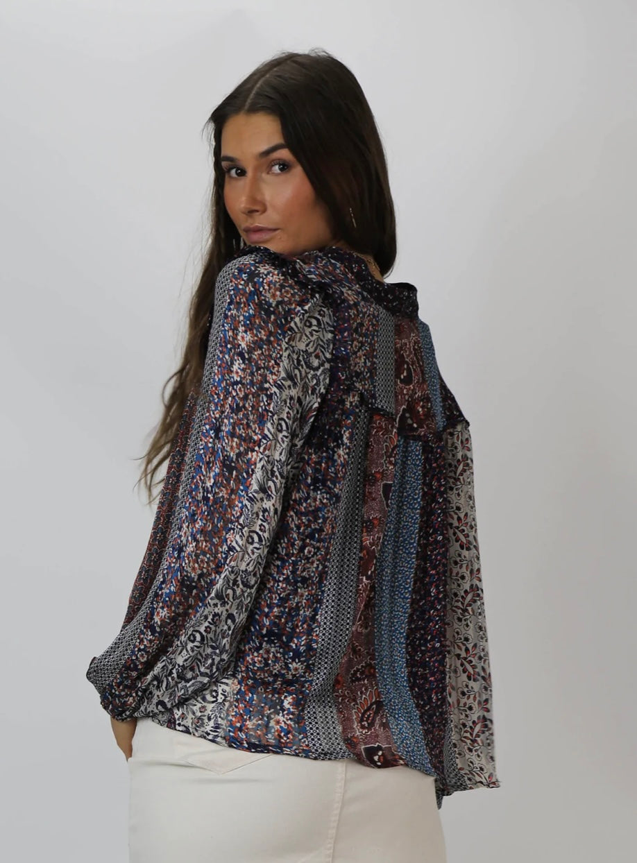 DEAR JOHN Mix~Print ALANI Spliced Hi~Neck Top