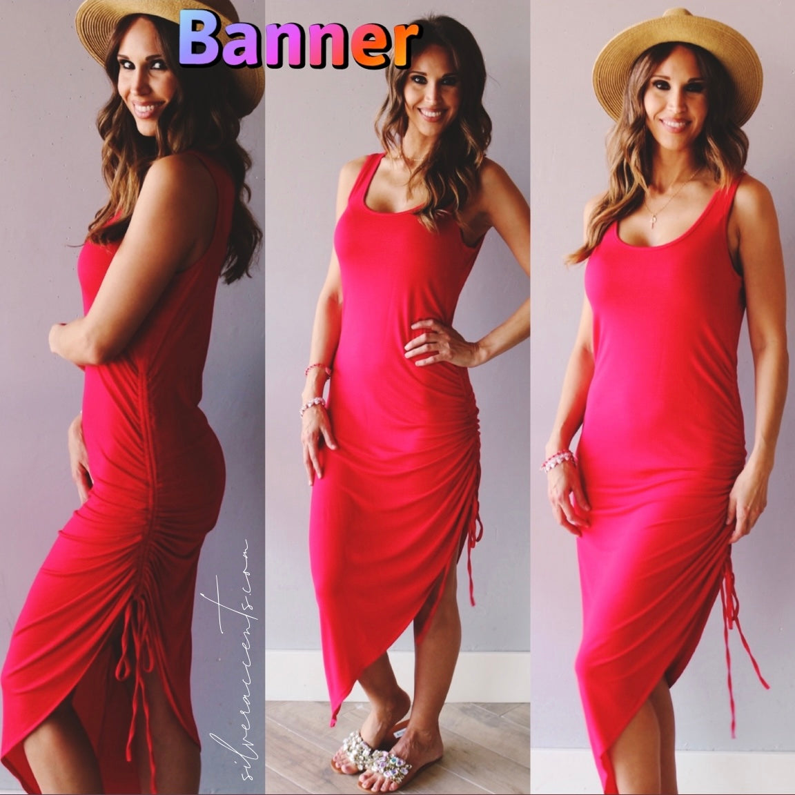 BANNER Side Ruching Jersey Midi-Dress