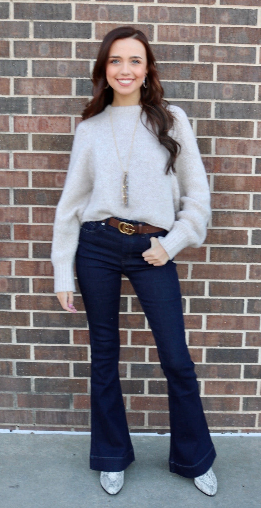 PREP CrewNeck Waist Crop Fuzzy Knit Sweater Top