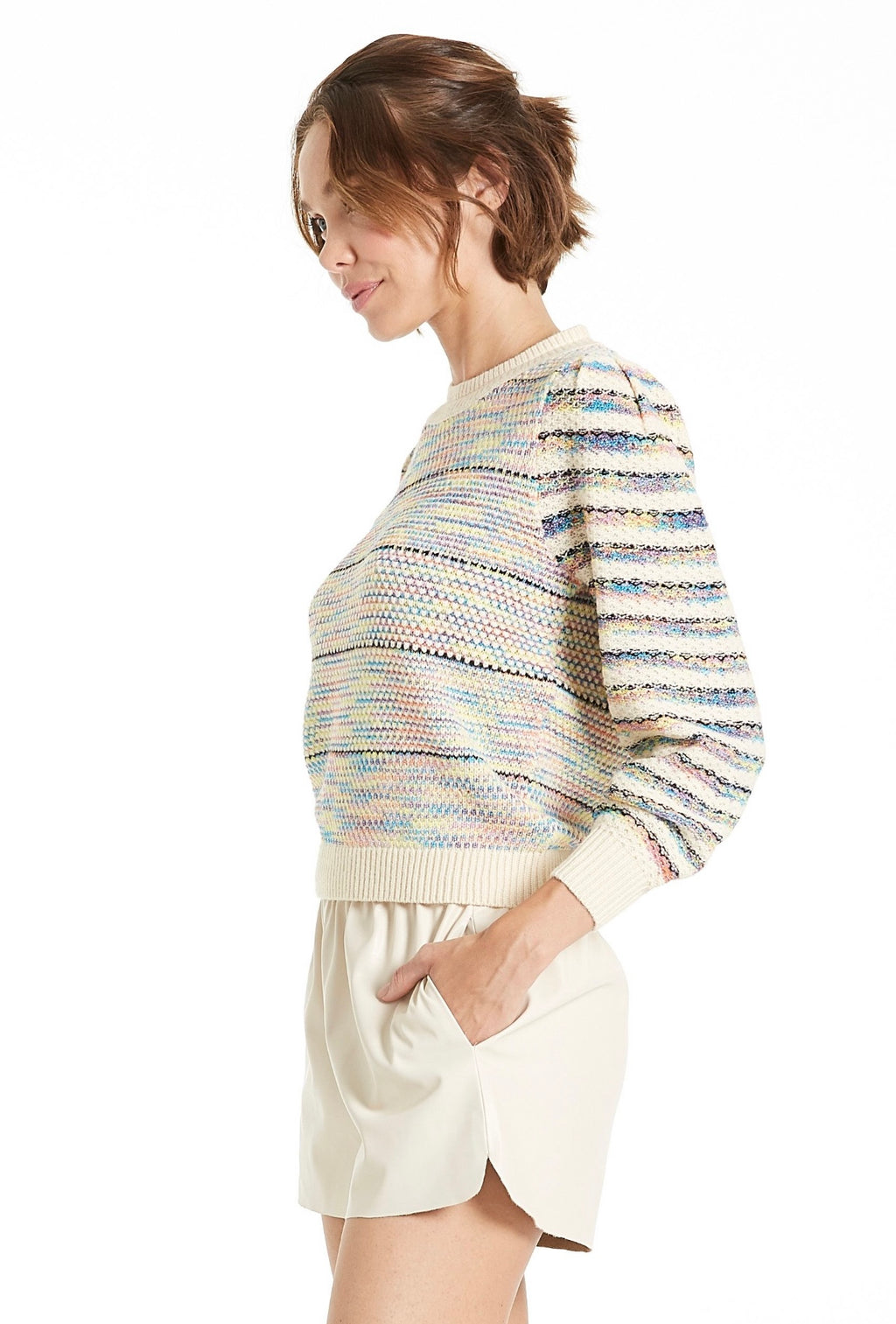 ANOTHER LOVE Puff Sleeve INES Striped CrewNeck Sweater