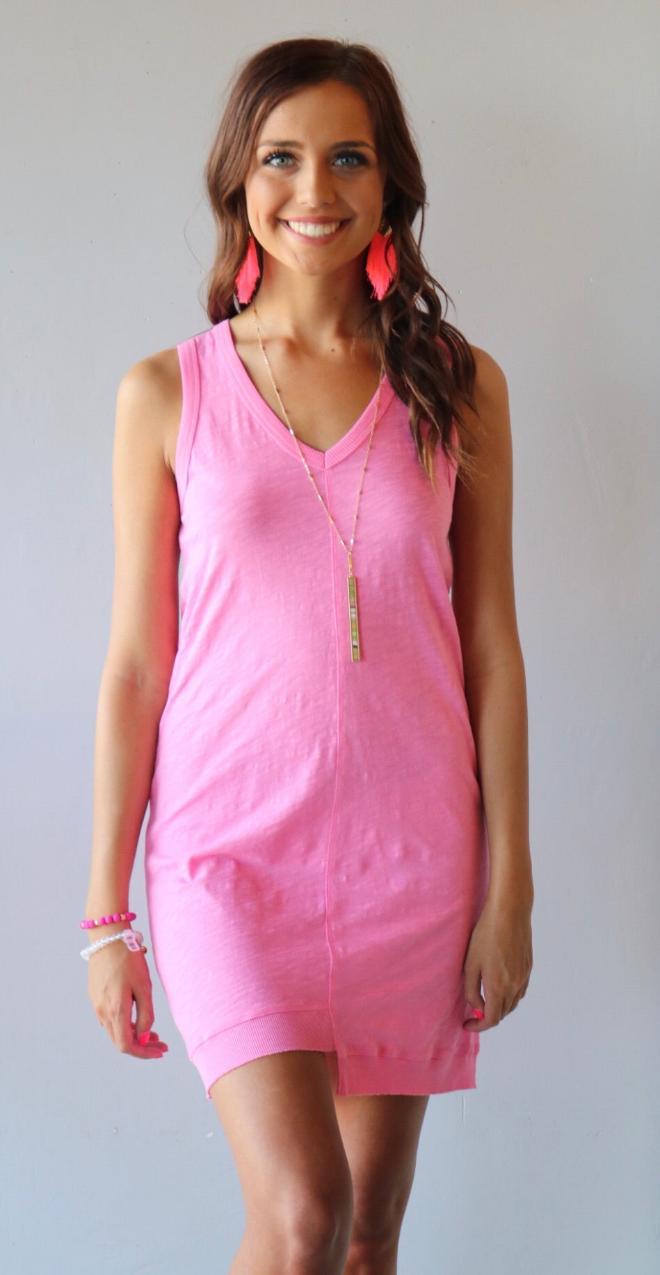 BOBI Slub Jersey V-Neck HORIZON StepHem Dress