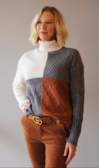 EMANATE ColorBlock CableKnit TurtleNeck Sweater Top