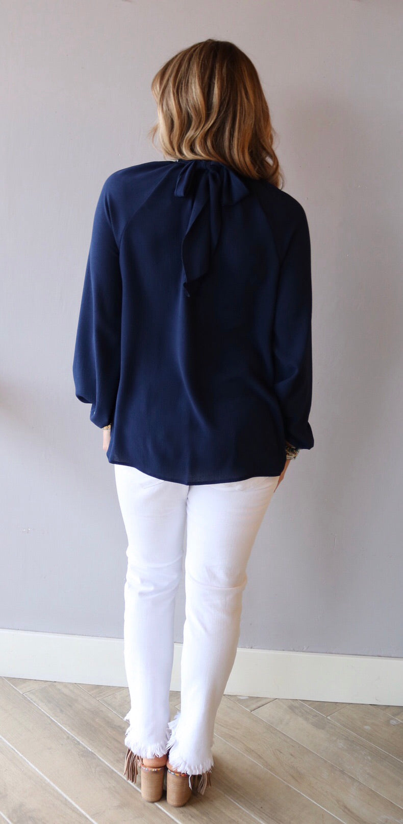 VINDICATE Hi-Neck KeyHole TieBack LongSleeve Top