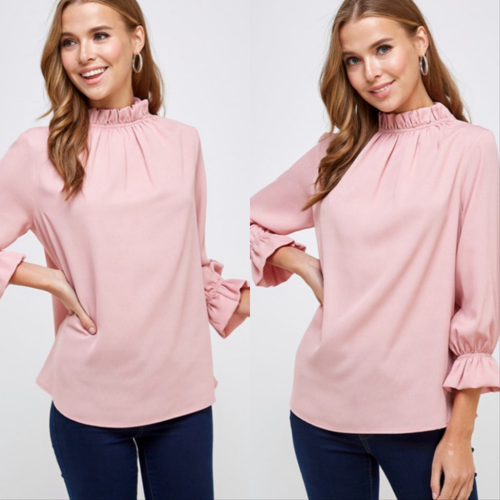 ESCAPE RuffleNeck/Sleeve 3/4 Sleeve Top