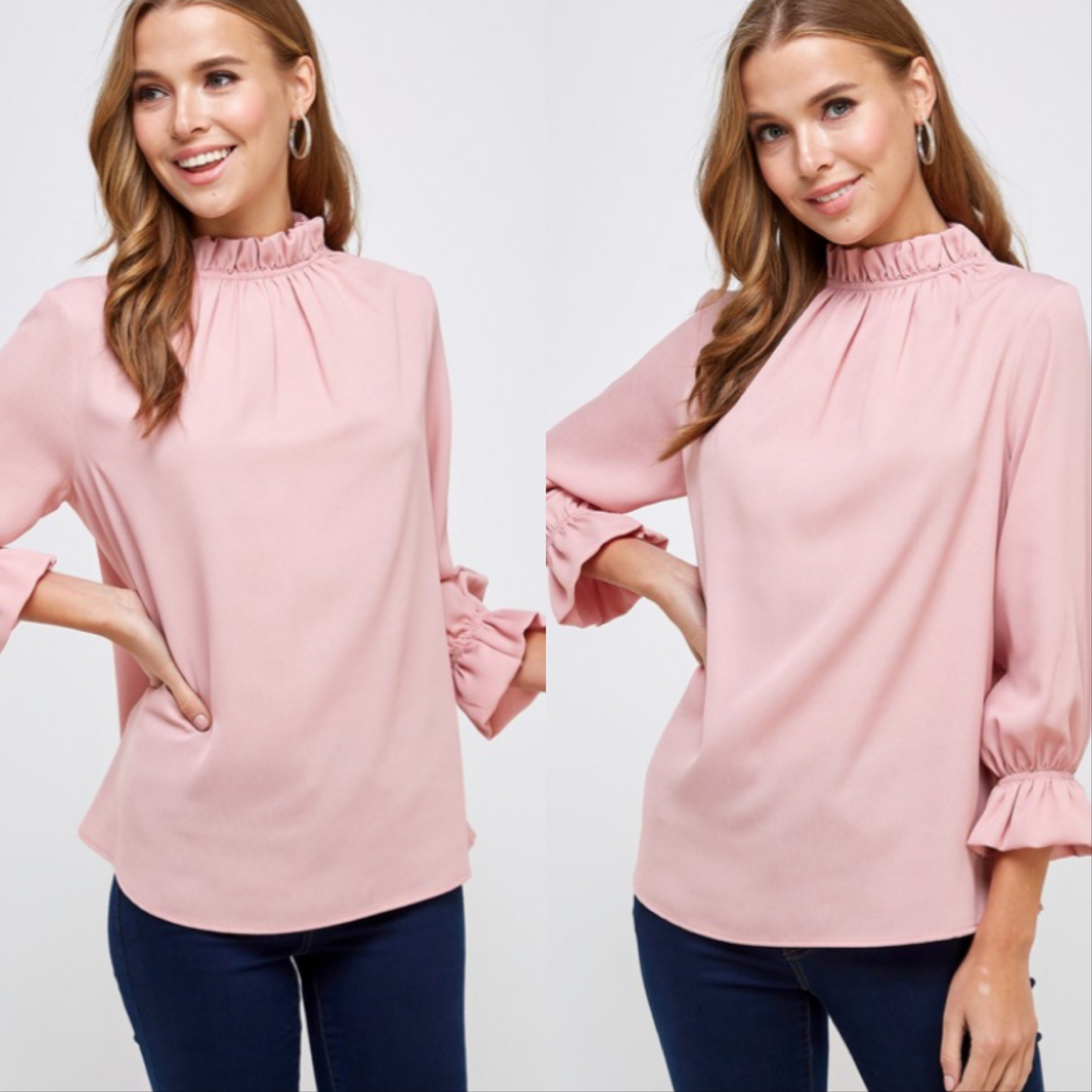 ESCAPE RuffleNeck/Sleeve 3/4 Sleeve Top