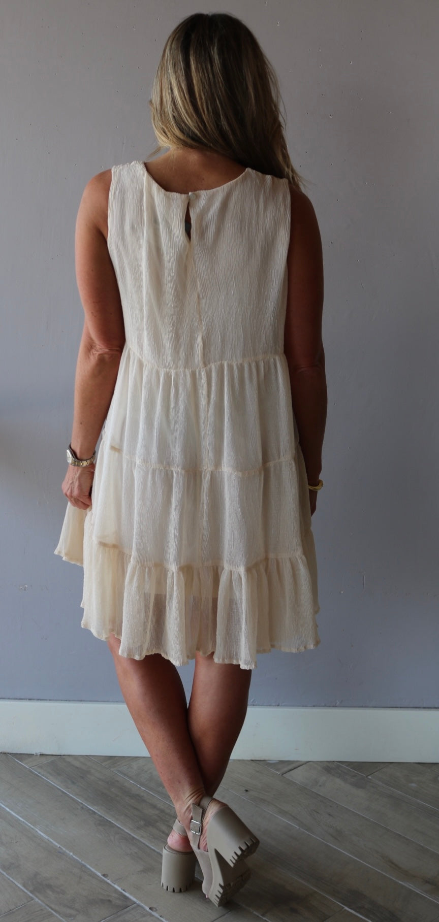 RETREAT Tiered Babydoll Textured Dress