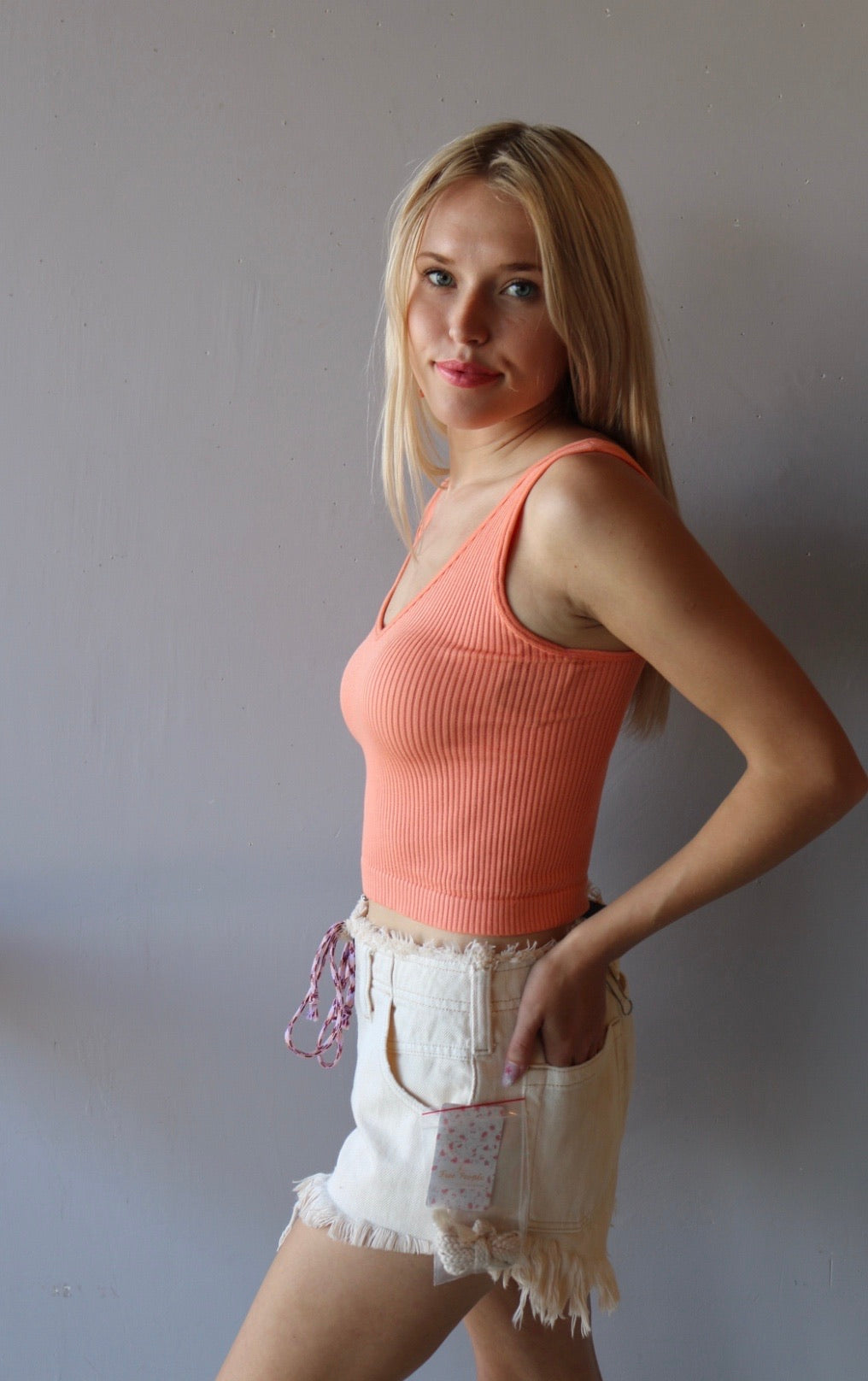 FREE PEOPLE Soft Salty  BECKET LaceUp Front Slouchy Denim Short