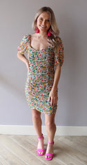 MEADOW Floral Rouched ShortSleeve Bodycon Dress