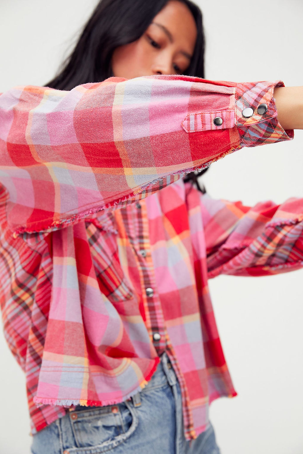 FREE PEOPLE Plaid EMILY ButtonDown WaistCrop Top