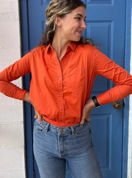 Free People POWER MOVE Button Down Woven Bodysuit