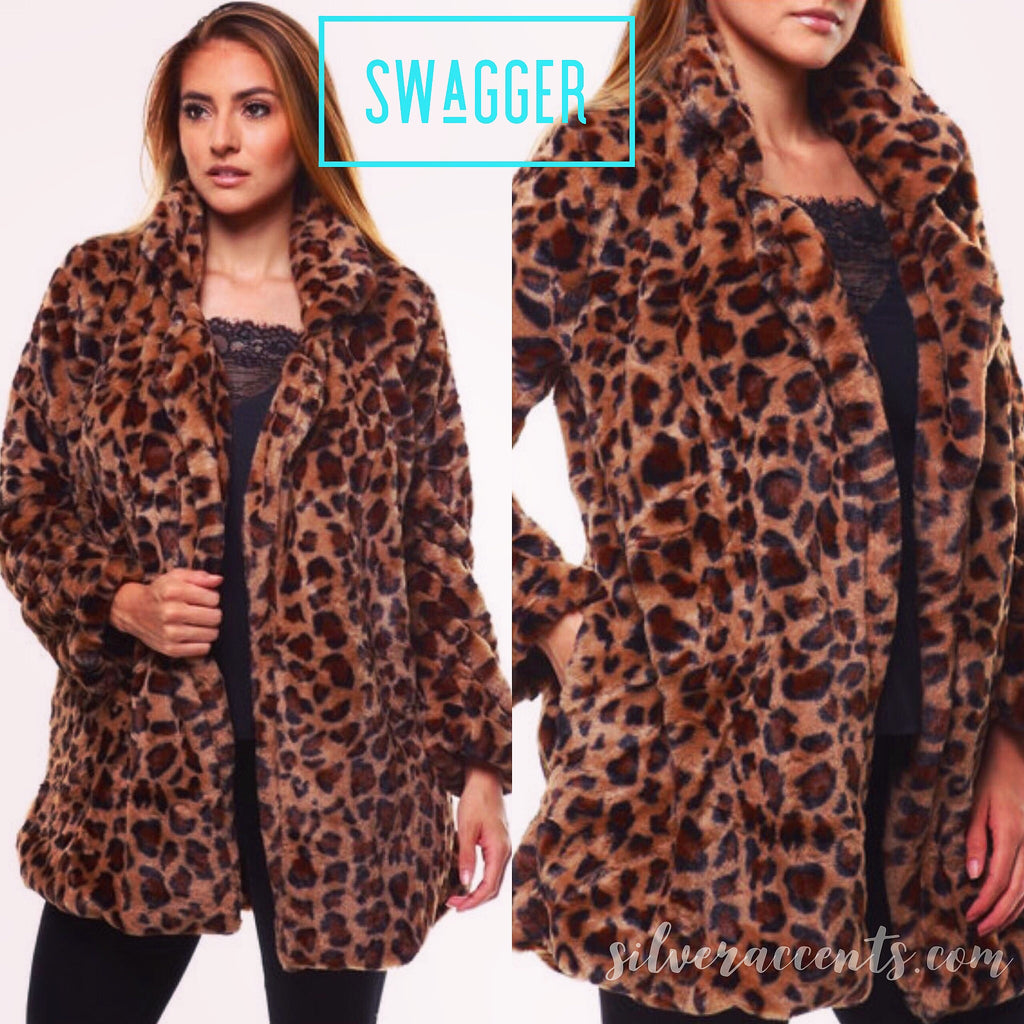 SWAGGER Leopard Print Faux Fur Jacket