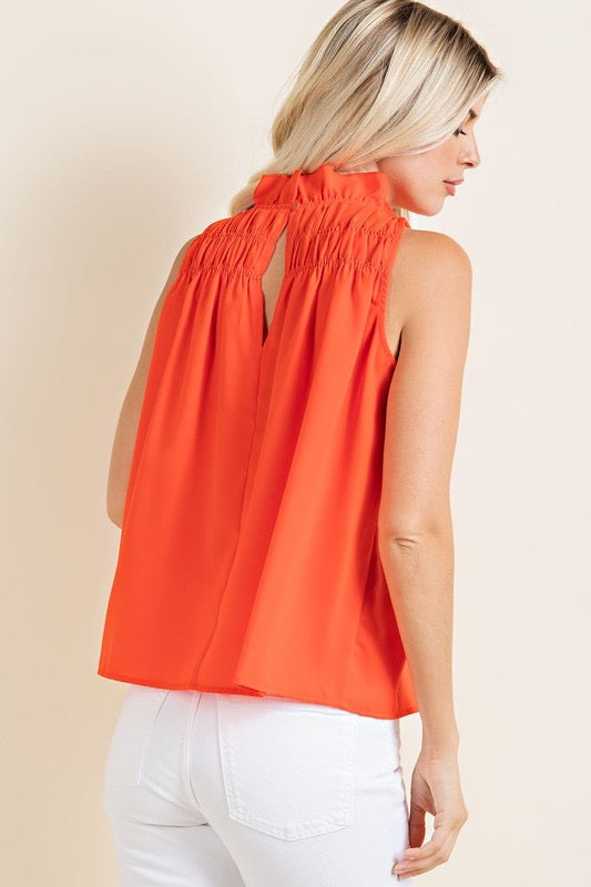 Smocked PACIFY MockNeck Sleeveless Top