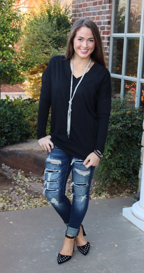 BOBI Slub Jersey JUDGEMENT DAY V-Neck RibKnit Trim Tunic Top