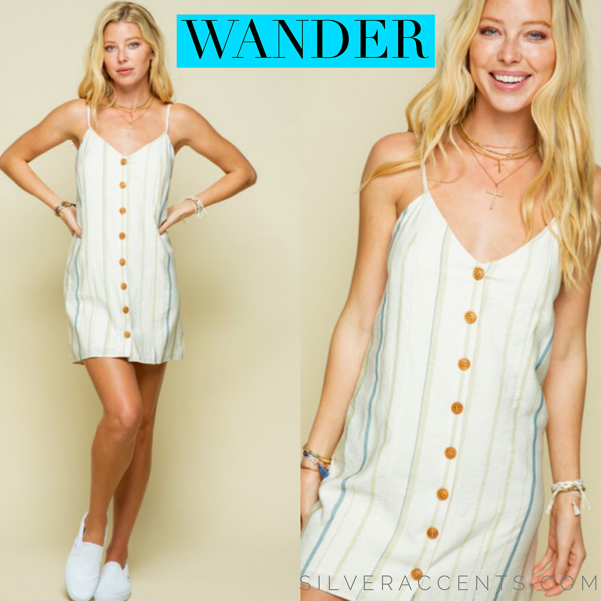 Style Rack WANDER Stripe ButtonDown TieBack Cami Dress