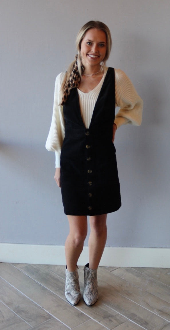 Blue Blush TREASURE Corduroy ButtonDown Crossback Jumper Dress