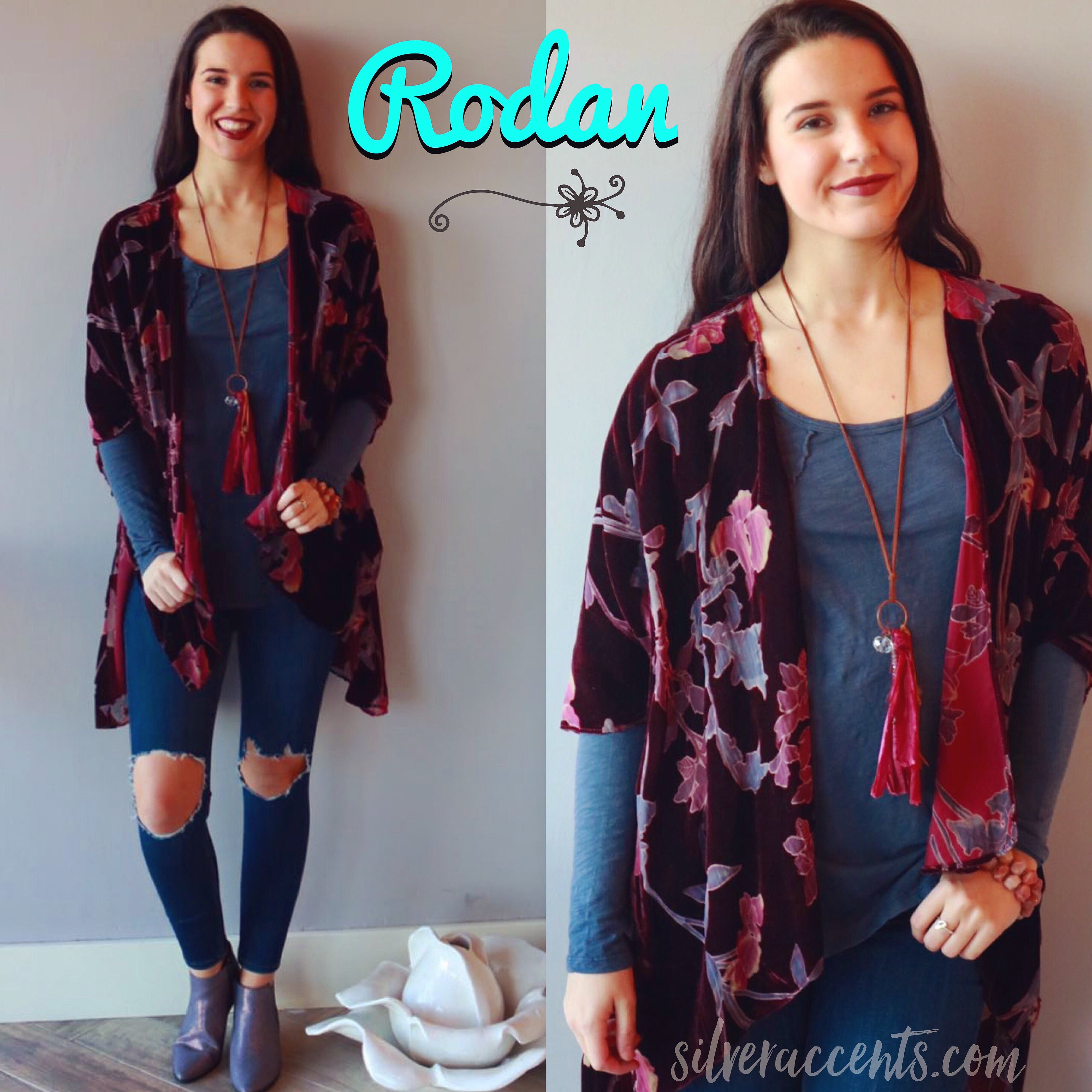 RODAN Burnout Velvet Floral Kimono Cardigan Top