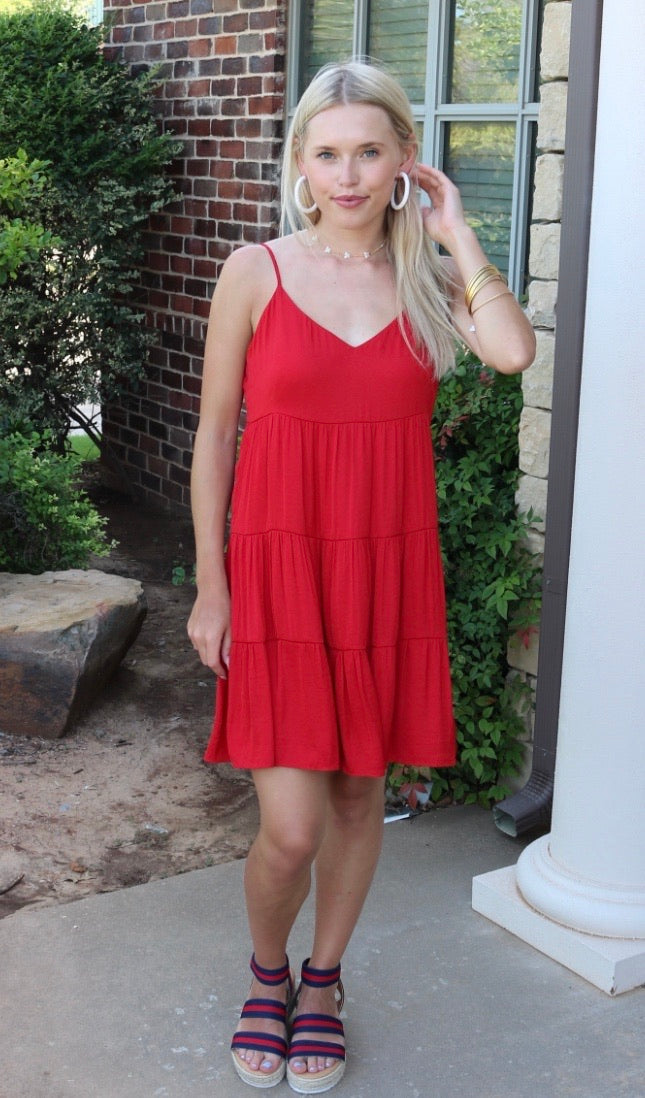 PROSPERITY Tiered CamiStrap Flare Midi Dress