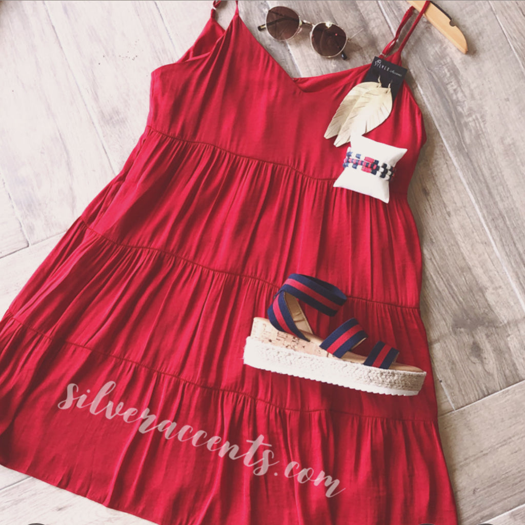 PROSPERITY Tiered CamiStrap Flare Midi Dress