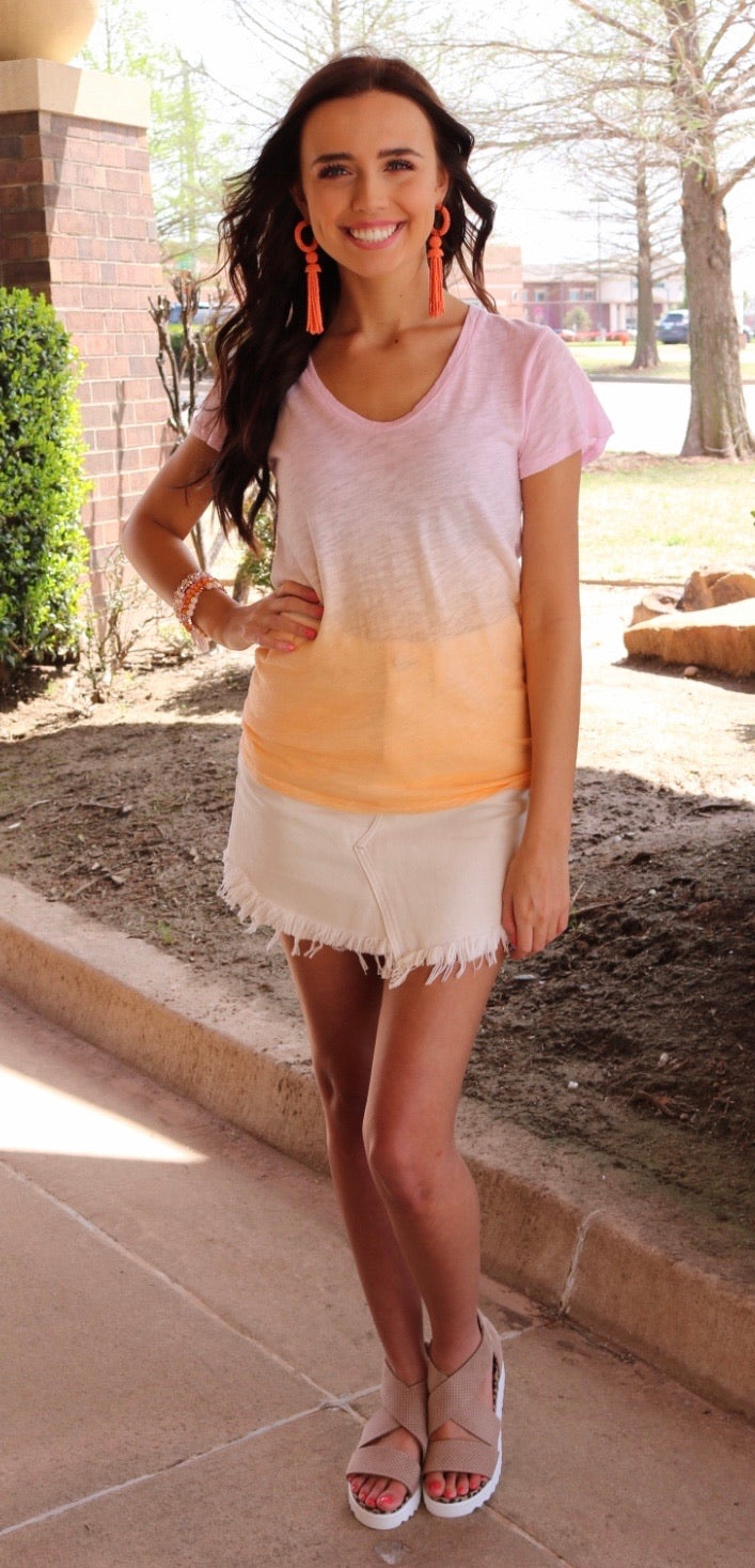 *BOBI Ombré SHORELINE Slub Jersey ShortSleeve V-Neck Top